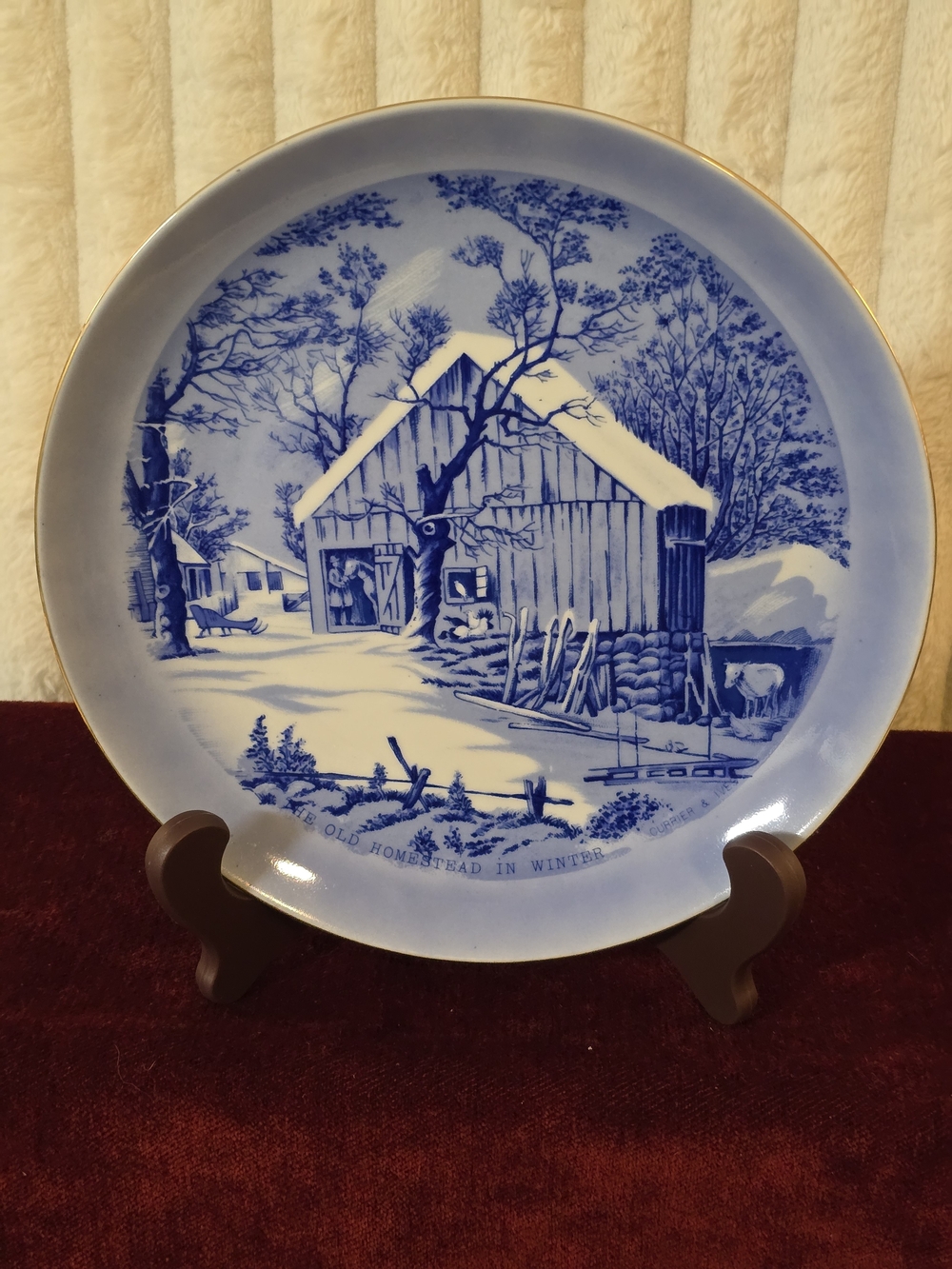 Vintage 1970s Currier & Ives Blue & White Collector Plate - The Old Homestead